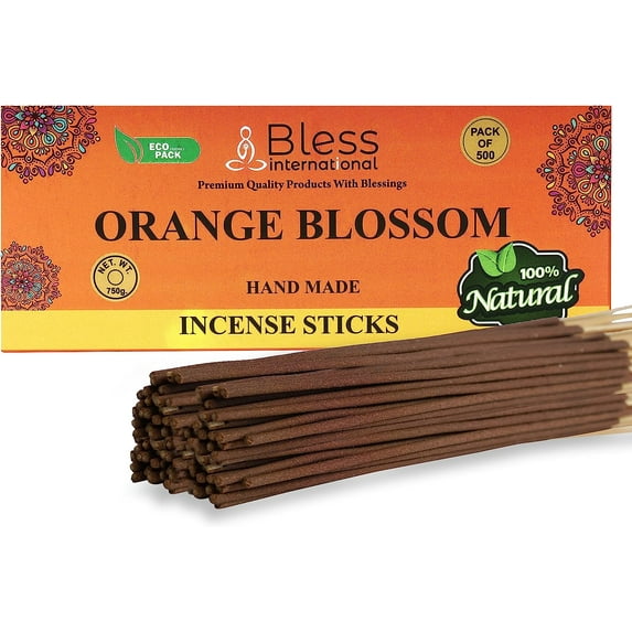Bless-ORANGE-BLOSSOM-Incense-Sticks 100%-Natural-Handmade-Hand-Dipped-Incense-Sticks Organic-Chemicals-Free For-Purification-The-Best-Woods-Scent (500 Sticks(750GM))