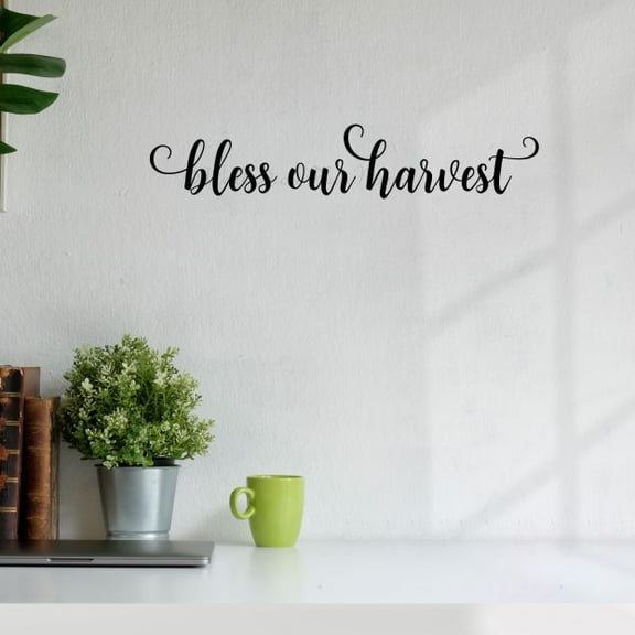 Bless Our Harvest Cursive Lettering Fall Wall Decal Sticker Modern Quote Words 12x2.5-Inch Black