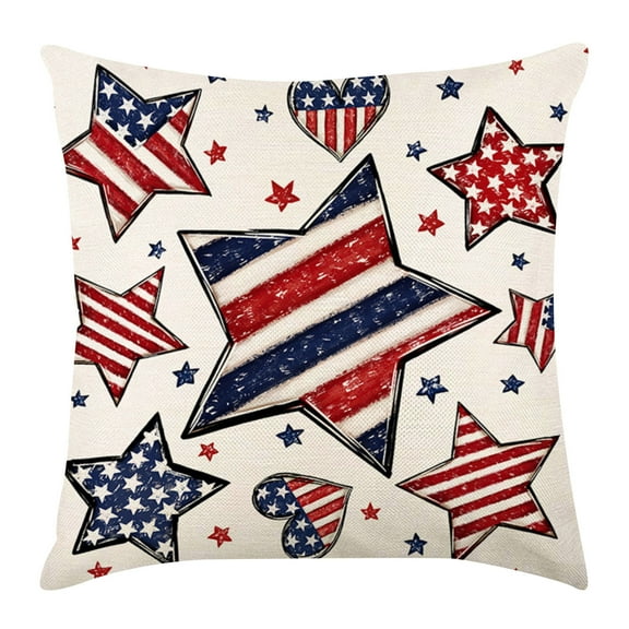 Bless Our Home America Stars Throw Pillow Covers, 18 x 18 Inch 4th of July Patriotic USA Flag Cushion Case for Sofa Couch, Independence Memorial Day
