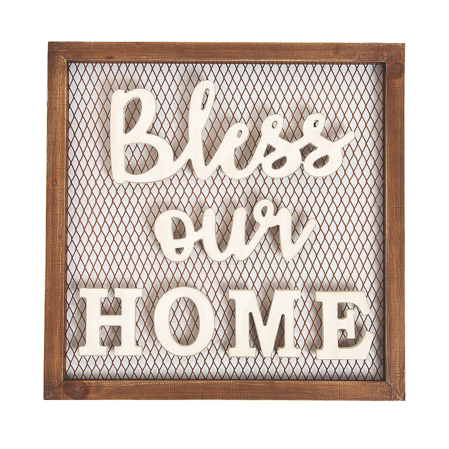 Bless Our Home Beige Wood and Metal Hanging Sign