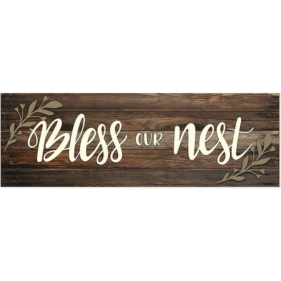 Bless Our Nest Rustic Wood Farmhouse Wall Sign (Brown) 6x18