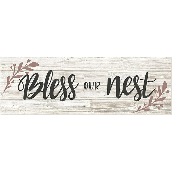 Bless Our Nest Rustic Wood Farmhouse Wall Sign (White) 8x24