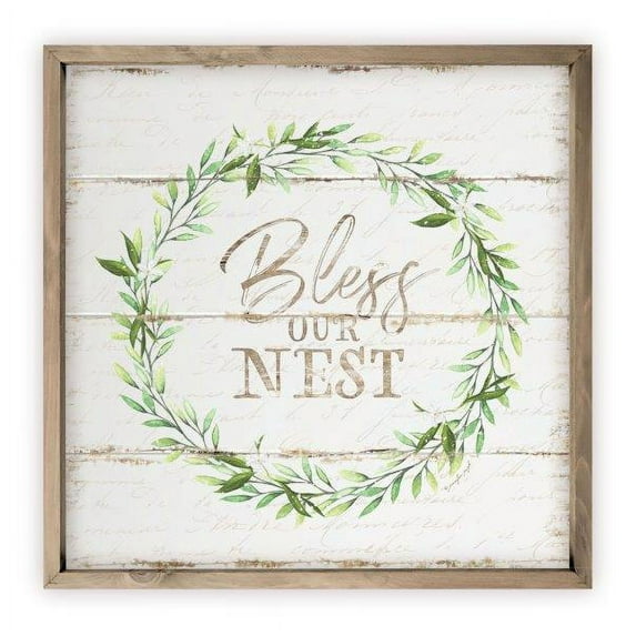 Bless Our Nest Rustic Wood Wall Sign 12x12 (Frame Included)