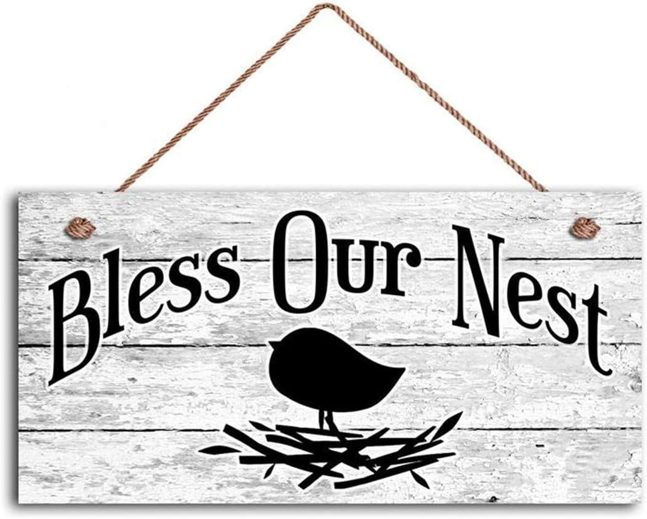 Bless Our Nest Sign, Door Sign, Shabby White Wood Background, 5" x 10 ...