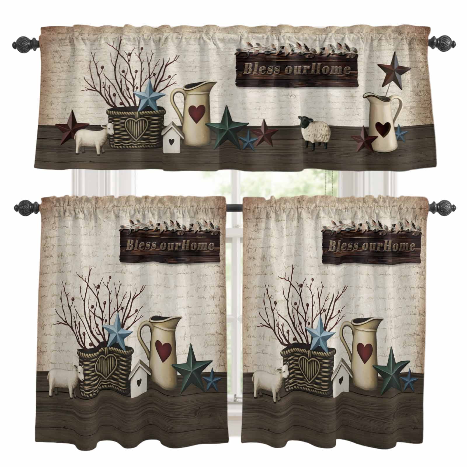 Bless OurHome Kitchen Curtains Sets for Windows 24 Inch Length ...