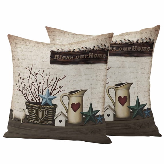 Bless OurHome Outdoor Waterproof Pillow Covers, Farmhouse Pots Texas Stars Retro Wooden Plank Decorative Square Throw Pillowcase Sofa Cushion Sham for Patio/Couch/Chair, 18"x18" 2 Pack