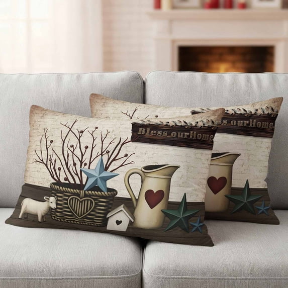 Bless OurHome Outdoor Waterproof Throw Pillow Covers 20x12 Set of 2, Farmhouse Pots Texas Stars Retro Wooden Plank Decorative Pillowcases Cushion Pillowcase for Couch Sofa Patio Pillow Protector