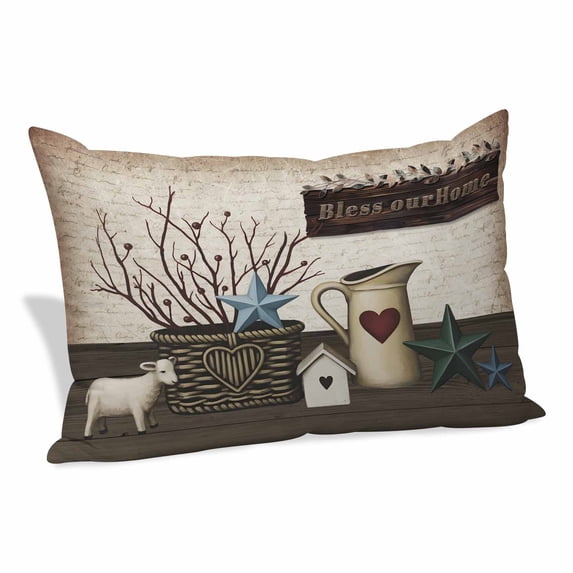 Bless OurHome Pillow Covers, Linen Long Throw Pillow Case, Farmhouse Pots Texas Stars Retro Wooden Plank Holiday Pillow Protector Decorative Cushion Cover for Living Room/Bedroom 24" x 36"