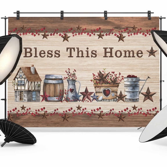 Bless This Photography Backdrop 7x5FT, Home Farmhouse Country Star Barn Retro Wood Grain Photo Backdrops, Background for Photography Studio Photo Studio Background, Back Drop for Photoshoot