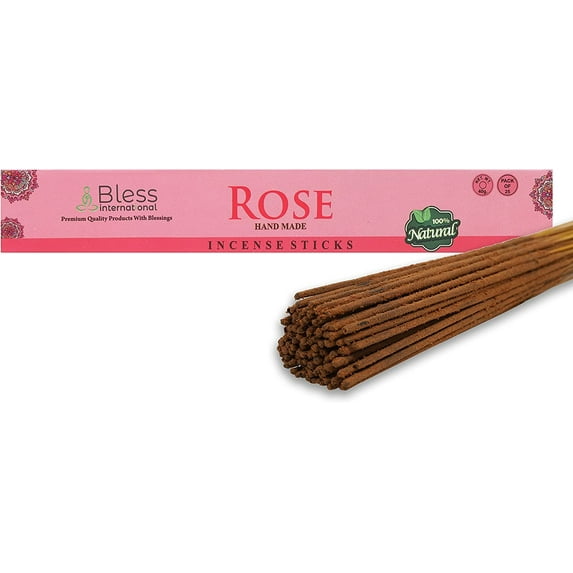 Bless-Rose-Incense-Sticks 100%-Natural-Handmade-Hand-Dipped Organic-Chemicals-Free For-Purification-The-Best-Woods-Scent (25 Sticks (40GM))