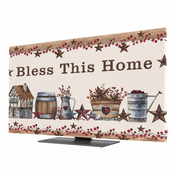 Bless This TV Dust Cover 24 Inch, Home Farmhouse Country Star Barn Bucket Berry Computer Monitor Cover Dustproof Stretchable Indoor TV Screen Protector for LED LCD Universal Monitors