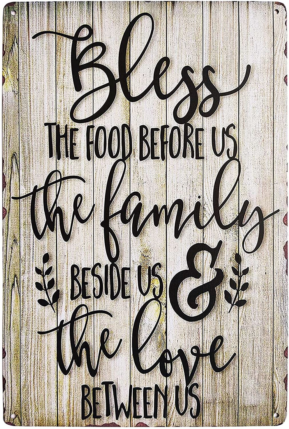 Bless The Food Before Us Vintage Metal Tin Sign Rustic Farmhouse Wall Home Decor Sign for Kitchen, Living Room, Dining Room 8X12Inch