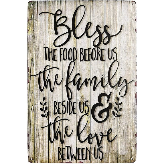 Bless The Food Before Us Vintage Metal Tin Sign Rustic Farmhouse Wall Home Decor Sign for Kitchen, Living Room, Dining Room 8X12Inch