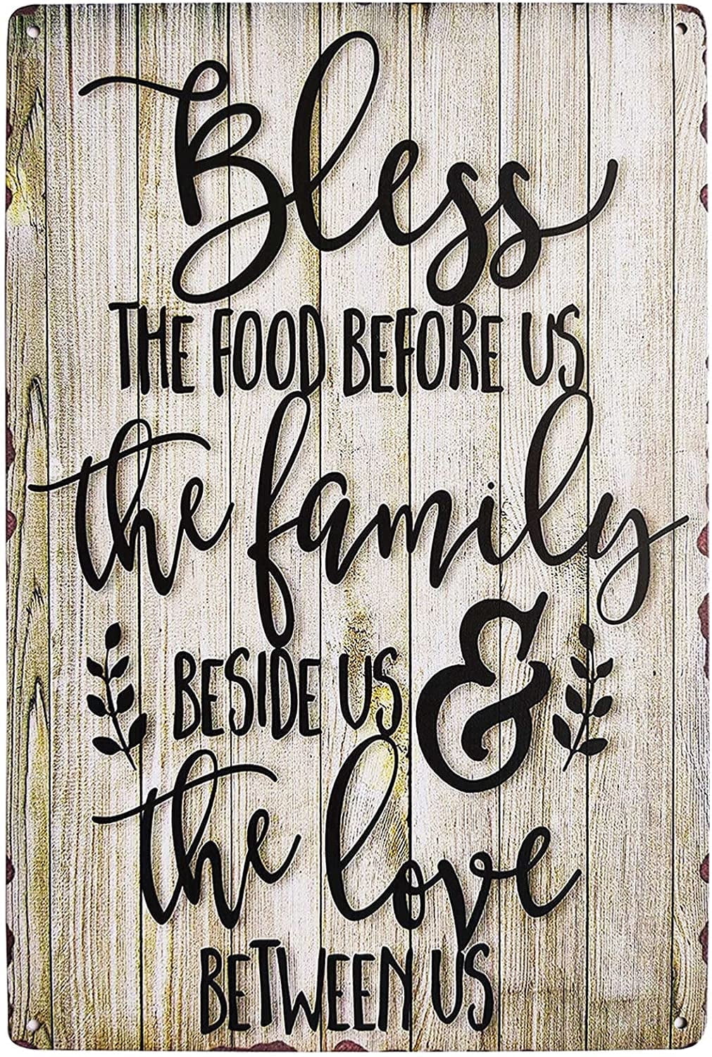 Bless The Food Before Us Vintage Metal Tin Sign Rustic Farmhouse Wall Home Decor Sign for Kitchen, Living Room, Dining Room 8X12Inch
