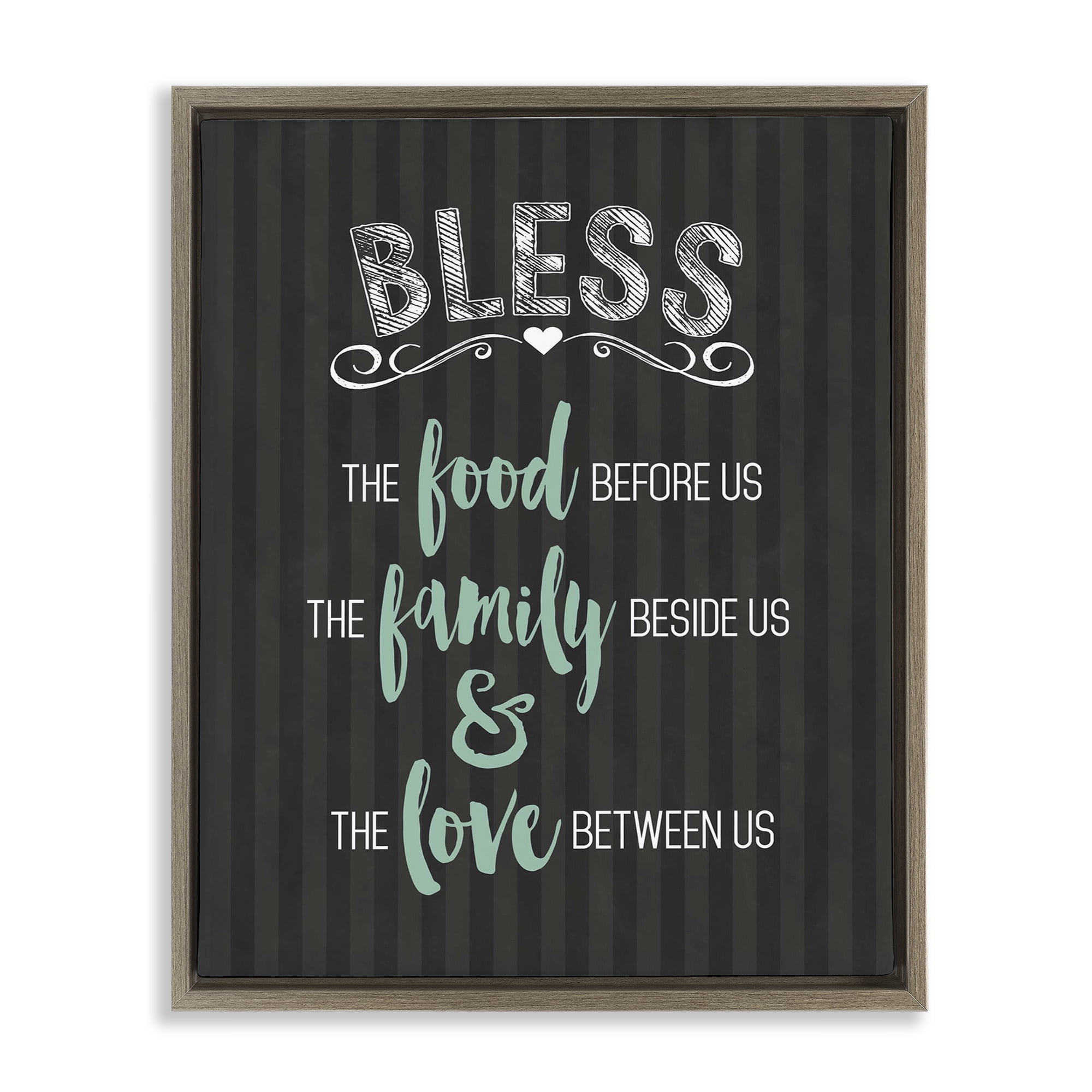 Bless The Food Family & Love Brown Framed Floater Canvas Wall Art, design by Lettered and Lined