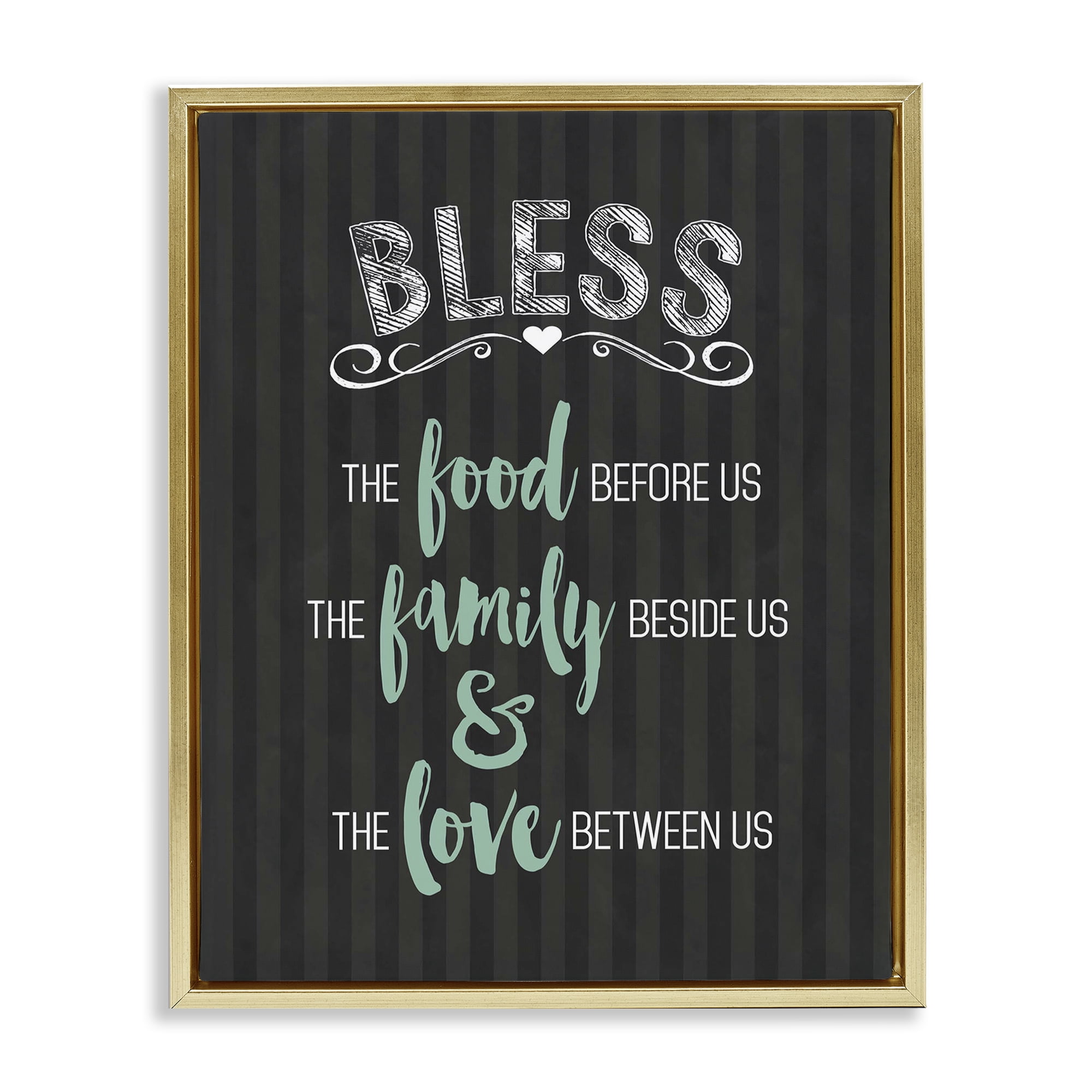 Bless The Food Family & Love Gold Framed Floater Canvas Wall Art, design by Lettered and Lined