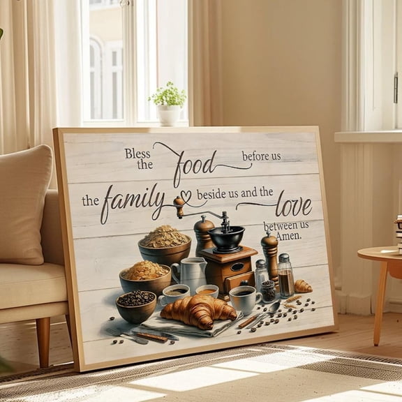 Bless The Food Kitchen Art Rustic Family Prayer Home Decor UNFRAMED Poster, Wall Art for Decor, Present, 24x36