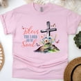 thumbnail image 1 of Bless The Lord Oh My Soul Christian Cross T-Shirt with Floral Design for Women, Light Pink, Size S, 1 of 6