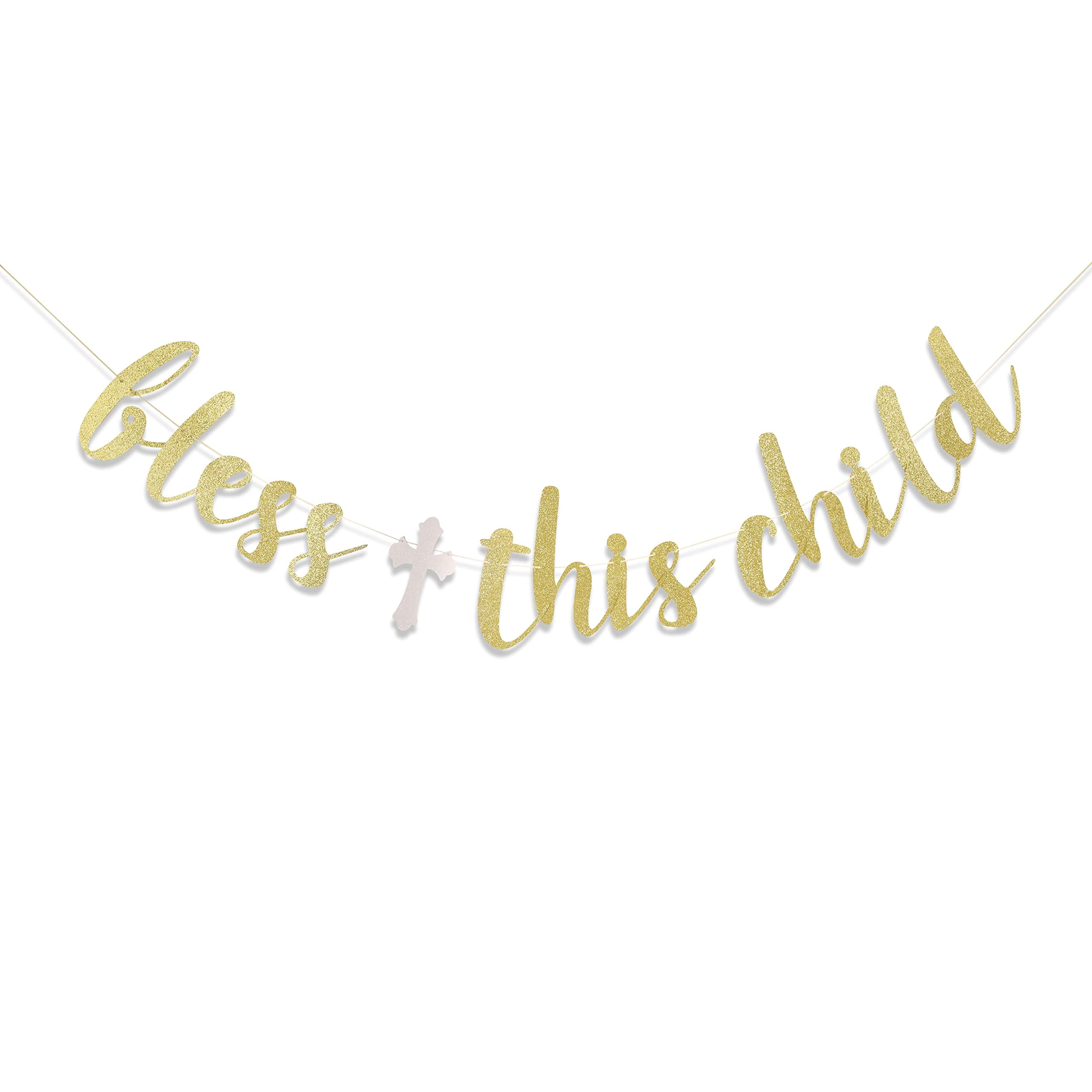 Bless This Child Banner boy/girl Baptism Gold Banner, First Communion Baby Shower Banner