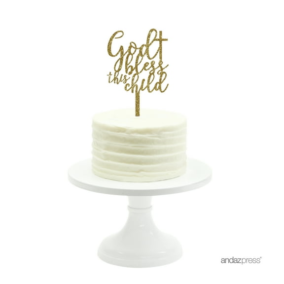 Bless This Child Gold Glitter Baptism Acrylic Cake Topper