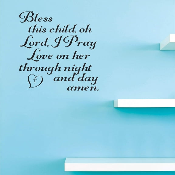 Bless This Child Oh Lord Art Lettering for Home Wall Decal - 14" x 28" Prayer For Daughter DIY Adhesive Vinyl Sticker Decoration