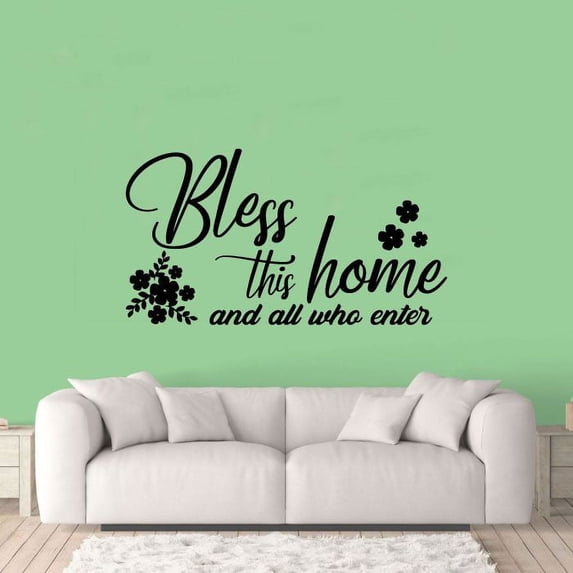Bless This Home And All Who Enters - Motivational Quote Cute Flowers Vinyl Wall Art Wall Sticker Wall Decal Decoration For Home Room Kids Room Nursery Room Girls Boys Décor Design Size (30x30 inch)