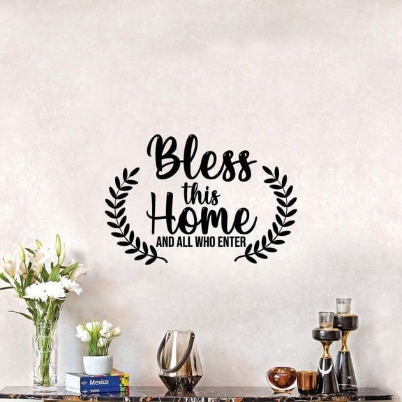 Bless This Home And All Who Enters - Motivational Quote Leaves Design Vinyl Wall Art Wall Sticker Wall Decal Decoration For Home Room Kids Room Nursery Room Girls Boys Décor Design Size (30x30 inch)