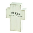 thumbnail image 1 of Bless This Home Distressed White 4 x 3 MDF Decorative Tabletop Cross Sign, 1 of 3