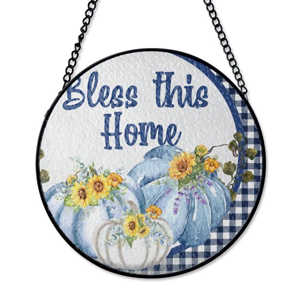 Bless This Home Fall Pumpkins Stained Glass Suncatcher Grateful Thanksgiving Yard Art