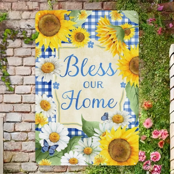 Bless This Home Floral House Metal Sign Wall Decor For Home Bedroom Bar Country Garden Bathroom Decor Gifts, Novelty Sign Home