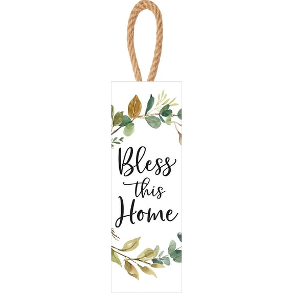 Bless This Home Leaf Green 10 x 4 Solid Pine Wood Decorative String Sign