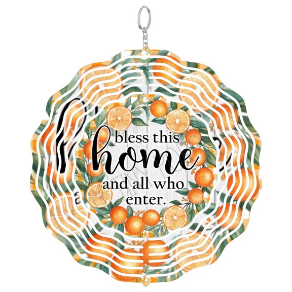 Bless This Home Oranges 3D Wind Spinner, Fruit Kitchen Blessing, Hanging Garden Art