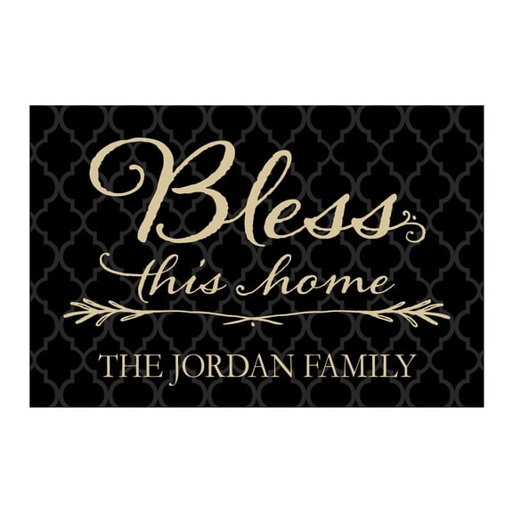 Bless This Home Personalized Doormat - Black Custom Entry Door Mat with Name Printing on Durable 1/8" Thick Low Profile Welcome Mat, Indoor Outdoor, Non Slip Rubber Backing, Rectangular, 18x27