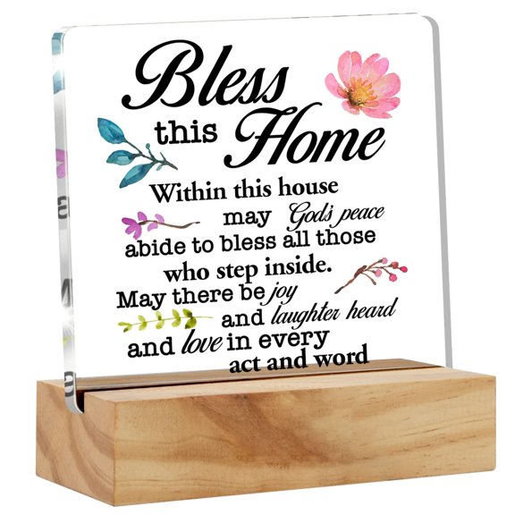 Bless This Home Quote Desk Plaque with Wood Stand for Home Office