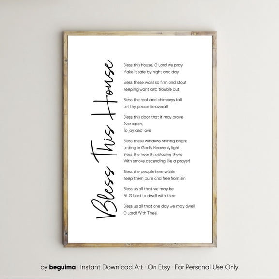 Bless This House House Blessing Sign Poem Song Prayer Christian Scripture Wall Art Print