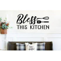 Bless This Kitchen Wall Decor Quote Vinyl Letters Utensils Decals Sticker 36x17-Inch Black