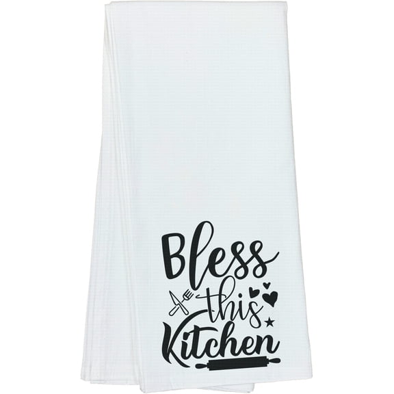 Bless This Kitchen With Utensils Lovely Housewarming Gift Idea For Friends, Family, and Coworkers - DishTowel, 16x25