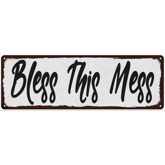 Bless This Mess Black on White Shabby Chic Metal Sign 6x18 Decor 206180049056