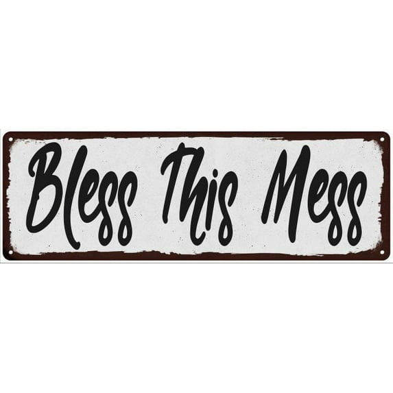 Bless This Mess Black on White Shabby Chic Metal Sign 6x18 Decor 206180049056