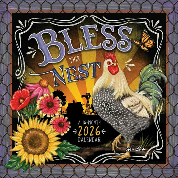Bless This Nest | 2026 12x24" (Hanging) Square Wall Calendar | Plastic-Free