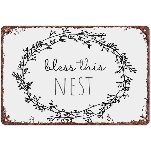 Bless This Nest Metal Wall Sign Welcome Poster for Living Room, Entryway, Bedroom or Office, Aluminum Home Decoration, 12 x 8 Inches