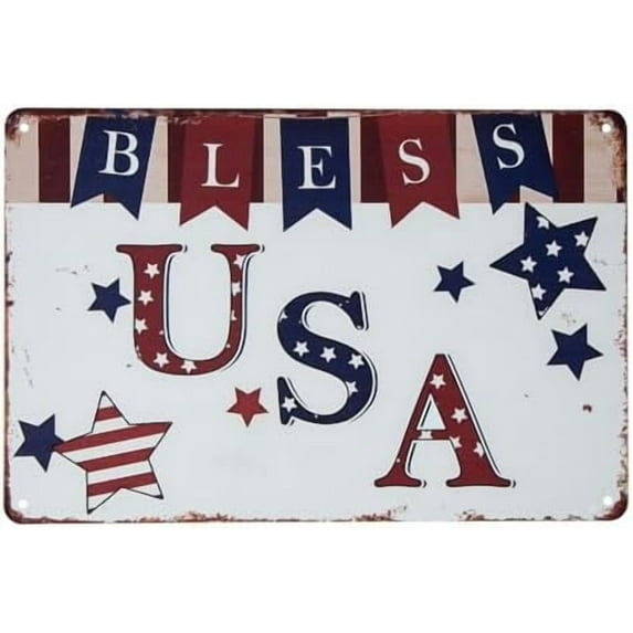 Bless USA Metal Tin Sign Metal Tin Sign Vintage Wall Decoration Funny Outdoor Road Yard Outside Sign Vintage Decor 12 X 8