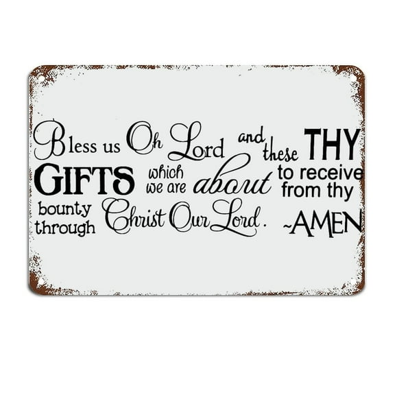 Bless Us Oh Lord Farmhouse Kitchen Decor Dining Room Metal Metal Sign Motivational Wall Art Rustic Wall Decorations (Aluminum) Size: 8 x 12 inch