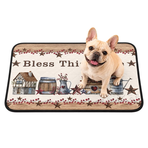 Bless This Washable Pee Pads for Dogs, Home Farmhouse Country Star Barn Bucket Berry Reusable Puppy Pads Waterproof Pet Mat, Absorbent Dog Pee Pads for Crate Pet Training Whelping Mats 24"x18"