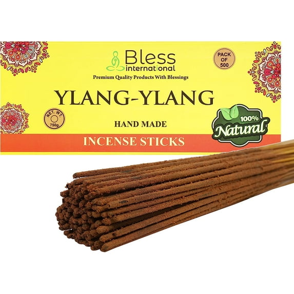 Bless-YLANG-YLANG-Incense-Sticks 100%-Natural-Handmade-Hand-Dipped-Incense-Sticks Organic-Chemicals-Free For-Purification-The-Best-Woods-Scent (500 Sticks(750GM))