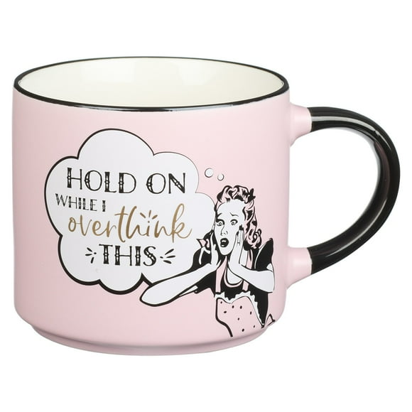 Bless Your Soul XL Pink Coffee Mug Hold On Overthink This, Funny Birthday Gifts for Women, Mom, Co-worker Boss, Retro-Inspired Designs - 15oz Cup