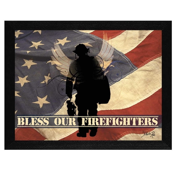 TrendyDecor4U Bless Our Firefighters By Marla Rae Printed Wall Art MA191-276