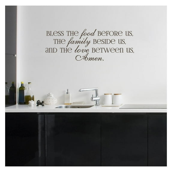 Bless the Food Before Us, the Family Beside Us, and the Love Between Us, Amen Vinyl Lettering Wall Decal (Style A 12.5"H x 35.5"L, Brown)