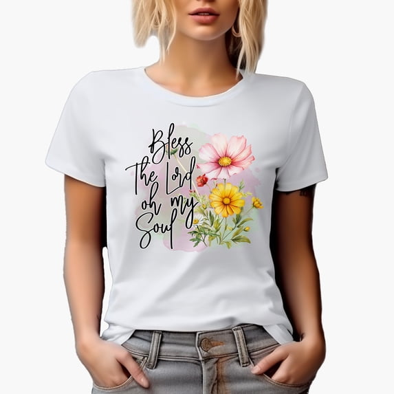 Bless the Lord Oh My Soul, Scripture Art Merch Gift, White T-Shirt, XL