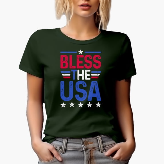 Bless the USA, Patriotic, Military Green T-Shirt, 2XL